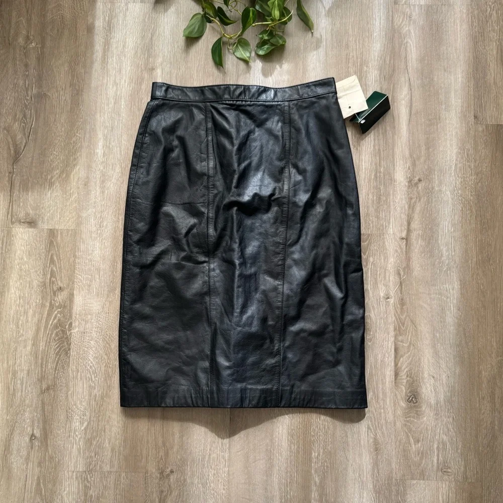 VTG NWT Black Leather Knee Length Skirt